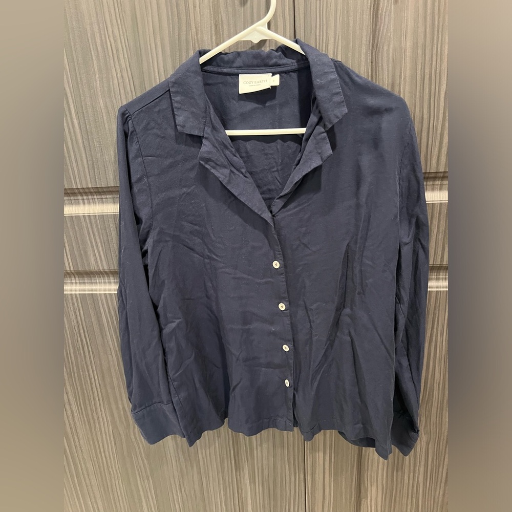 Cozy Earth Navy Soft Woven Long Sleeve Pajama Set, S